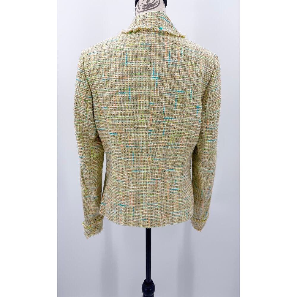 B1 Tweed Fringe Blazer Womens 10 Classiques Entier Green Yellow Parisian Preppy - Picture 2 of 7